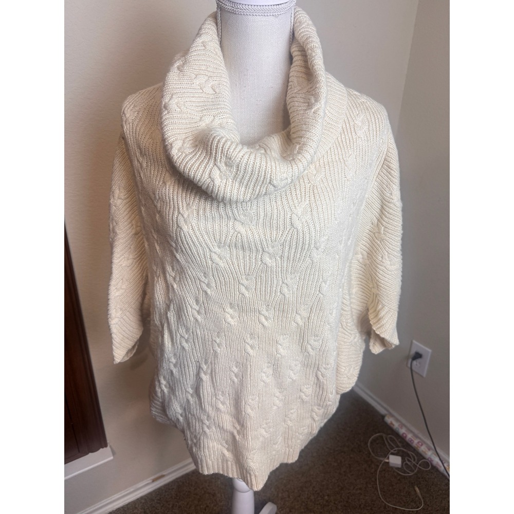 Wrangler Cream Cable Knit Cowl Neck Poncho Sweater Chunky Womens Medium Ivory